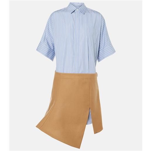 Sacai abito asimmetrico in lana e popeline