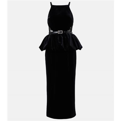 Self-Portrait abito midi in velluto con pizzo