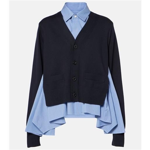 Sacai cardigan in misto cotone e popeline