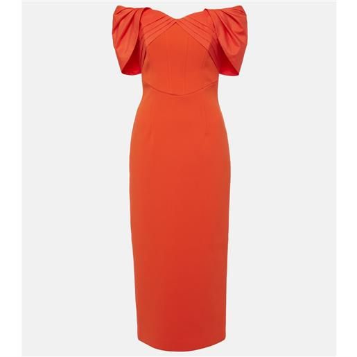 Rebecca Vallance abito midi alani con scollo bardot