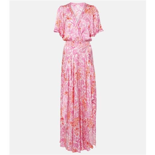 Poupette St Barth abito lungo mabelle in raso con stampa