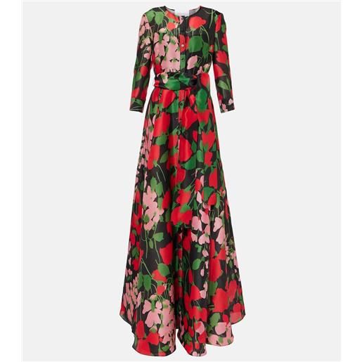 Carolina Herrera abito lungo in gazar di seta con stampa
