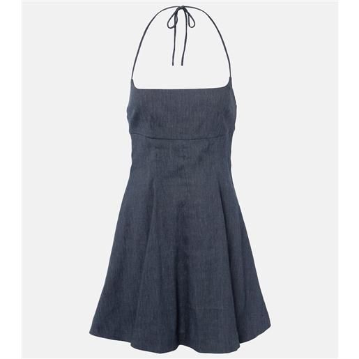 Staud abito corto leone in denim di misto lino