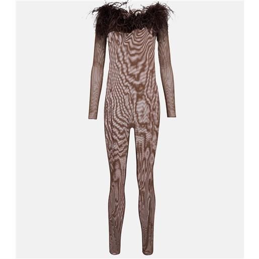 Oseree osã©ree jumpsuit in mesh con piume