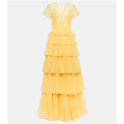 Costarellos abito lungo in tulle con ruches