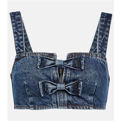 Self-Portrait top in denim con fiocco
