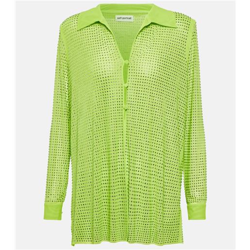 Self-Portrait camicia in mesh con cristalli