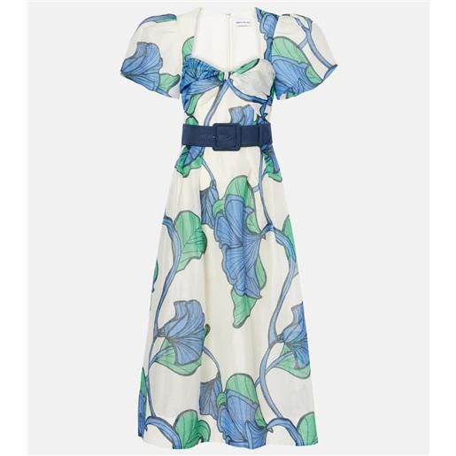 Rebecca Vallance abito midi blue ivy in seta e lino