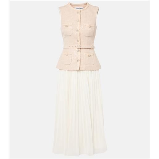 Self-Portrait abito midi in bouclã© e chiffon con paillettes