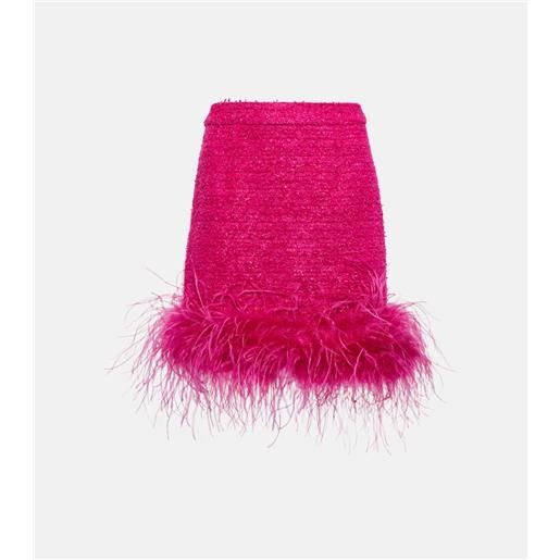 Rebecca Vallance minigonna in tweed con piume