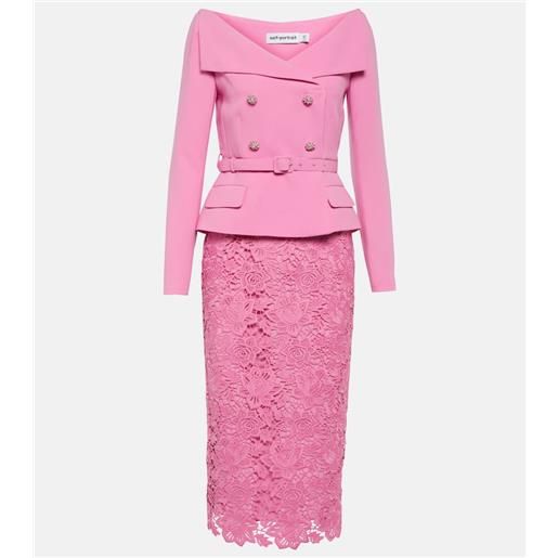 Self-Portrait abito midi in crãªpe e pizzo