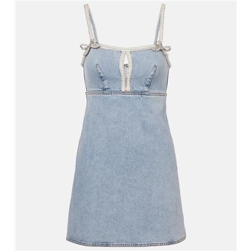 Self-Portrait abito corto in jeans con fiocco