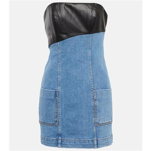 Staud miniabito in denim e similpelle
