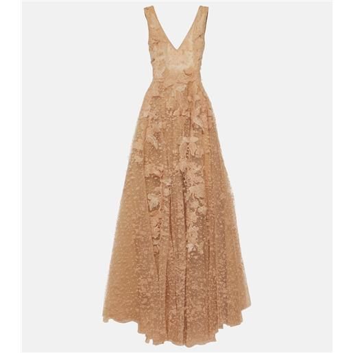 Costarellos abito lungo in tulle con applicazioni