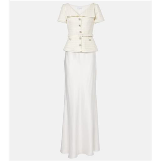 Self-Portrait bridal - abito lungo in raso e bouclã© con peplum