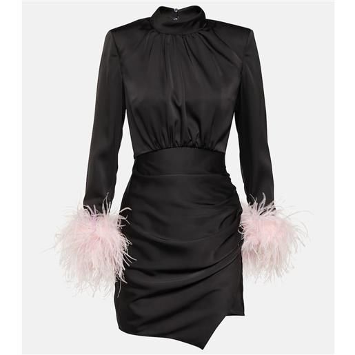 Self-Portrait miniabito in raso con piume