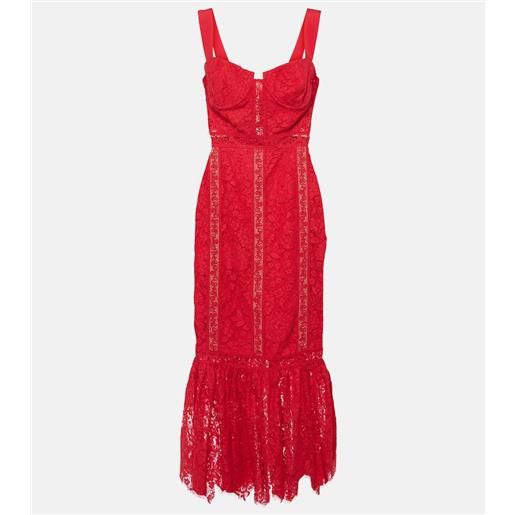 Self-Portrait abito midi in pizzo di misto cotone