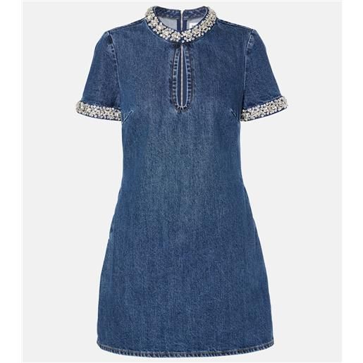 Self-Portrait abito corto in denim con cristalli