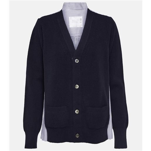 Sacai cardigan in lana e popeline di cotone