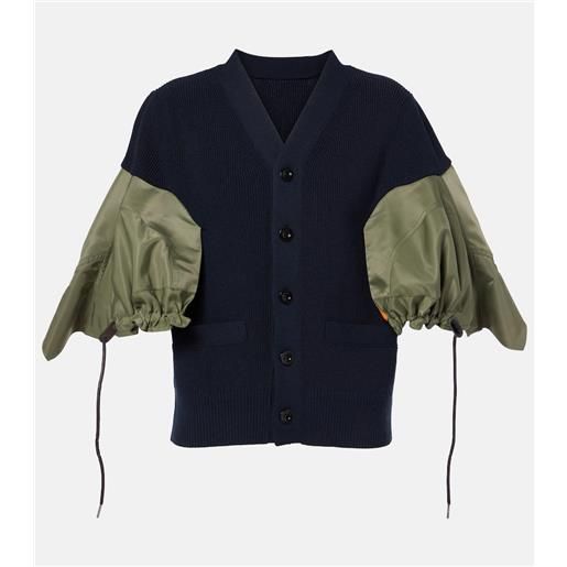 Sacai cardigan in misto cotone e twill