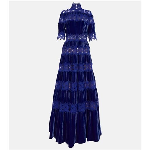 Costarellos abito lungo lissie in pizzo e seta