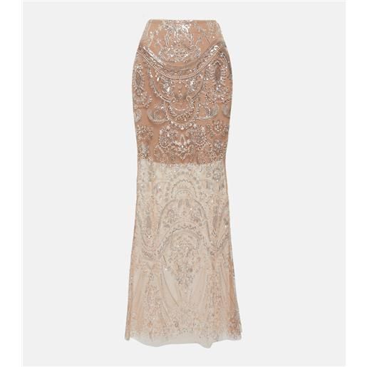 Self-Portrait gonna lunga con ricamo e paillettes