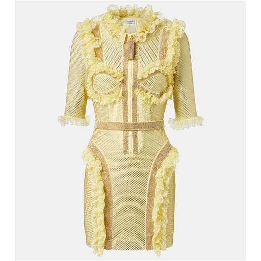 Self-Portrait x christopher kane - abito corto in mesh con cristalli e pizzo