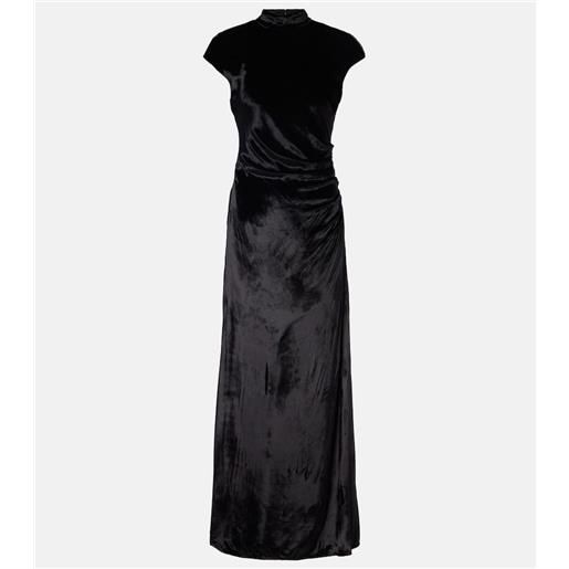 Staud abito lungo tina in velluto con ruches