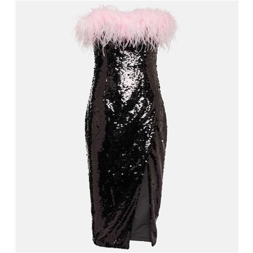 Self-Portrait abito midi con pailettes e piume