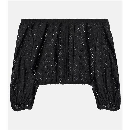 Poupette St Barth top cropped in cotone con scollo bardot