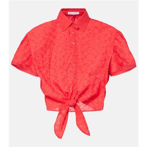 Poupette St Barth top cropped cycas in cotone con pizzo