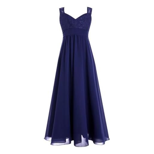 Freebily vestito da cerimonia bambina elegante lungo chiffon abito da sera ricamo fiori vestito da principessa senza manica abito da sposa damigella matrimonio compleanno blu scuro 12 anni