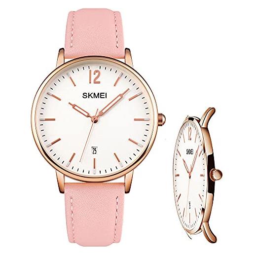 SKMEI orologio da donna da donna con cinturino in pelle impermeabile ultra sottile alla moda casual semplice analogico al quarzo per ragazze regalo bianco con data calendario mocassini eleganti da