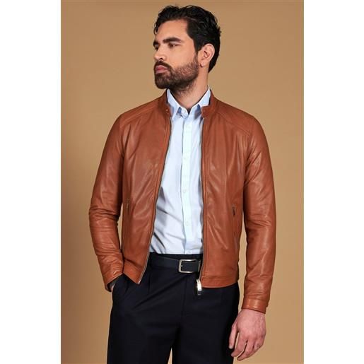 D'Arienzo giacca in pelle traforata color cuoio nappa effetto liscio D'Arienzo