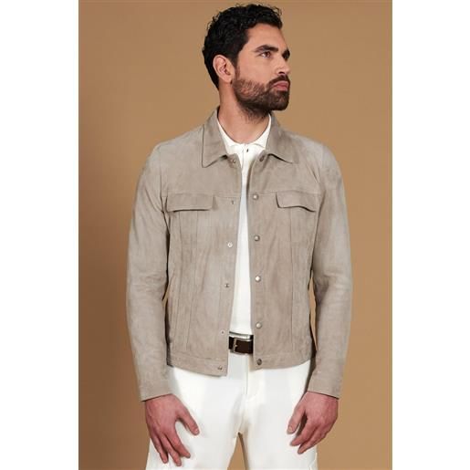 D'Arienzo giacca sfoderata pelle camoscio grigio con colletto camicia D'Arienzo