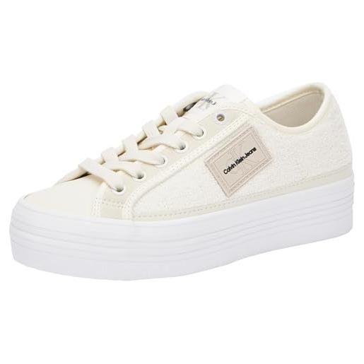 Calvin Klein jeans bold vulc flatf low t ml fad yw0yw01447 sneaker vulcanizzate da donna, beige bianco cremoso bianco brillante, 38 eu