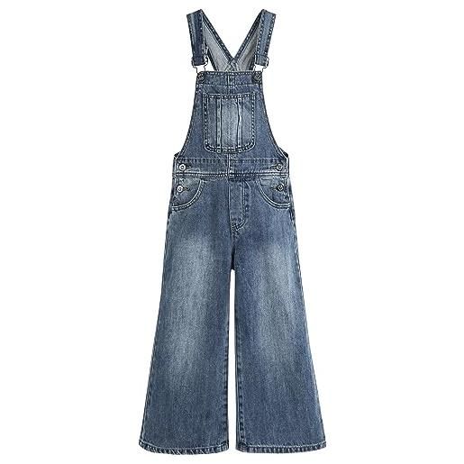KIDSCOOL SPACE salopette di jeans slim fit per bambine, salopette di jeans a gamba larga per bambine grandi, blu medio, 12-13 anni