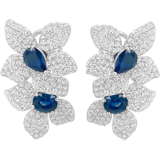 HYT Jewelry orecchini in oro bianco 18 carati con diamanti e zaffiri e chiusura a clip - blu