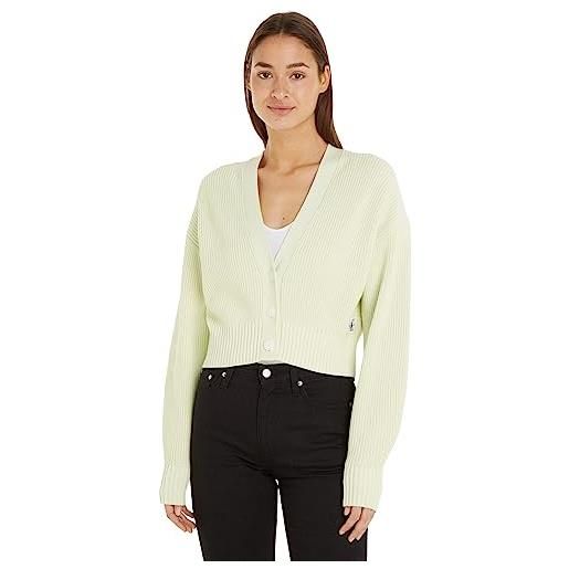 Calvin Klein jeans cardigan donna label chunky sweater giacca in maglia, verde (canary green), m