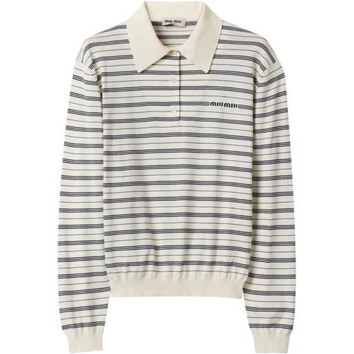 Miu Miu top a righe con logo - toni neutri