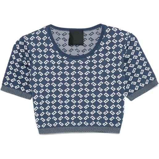 Givenchy top crop con monogramma 72 in jacquard - blu