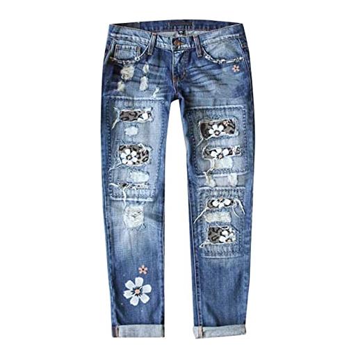 Generic pantaloni da donna in denim dritto traforato con stampa new street leggins jeans donna elasticizzati jeans cargo (grey, l)