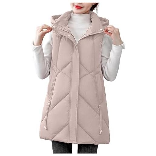 Suncadmious gilet lungo trapuntato caldo invernale da donna caldo e lungo con cappuccio giacca invernale casual senza maniche caldo gilet con collo alto (kaki, xxl)