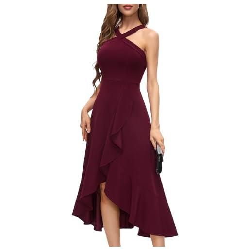 Bbonlinedress vestito donna chic ed elegante midi fluido da sera cocktail matrimonio ballo promo con spalline senza maniche, giallo, xl