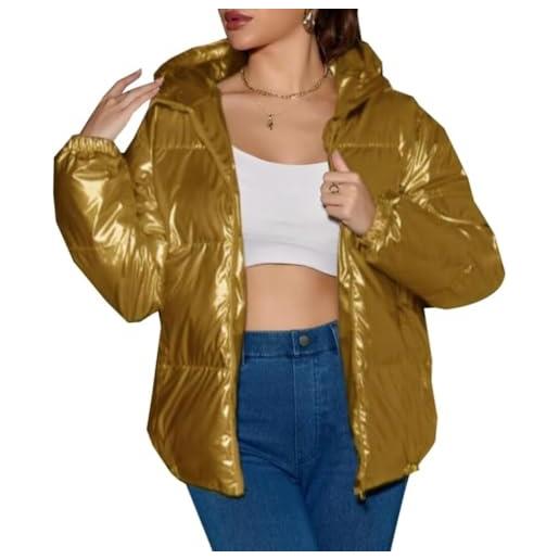 Goolecrimp donna inverno caldo lucido con cappuccio piumino con tasche leggero trapuntato manica lunga lucido inverno spesso piumino (oro, m)