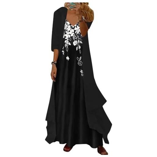 Onsoyours abito donna floreale vestito suit elegante cerimonia sera abiti boho stampa due pezzi set senza maniche spaghettiträger vestiti cardigan in chiffon vacanza spiaggia dress a05 bianco s
