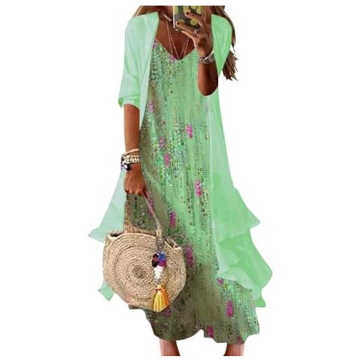 Onsoyours abito donna floreale vestito suit elegante cerimonia sera abiti boho stampa due pezzi set senza maniche spaghettiträger vestiti cardigan in chiffon vacanza spiaggia dress a02 nero m