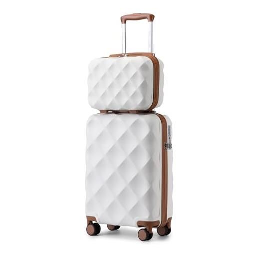 British Traveller set di 2 valige 31/54cm valigia trolley rigida abs+pc con rotelle girevoli e tsa lucchetto (13+20pollici, bianco)