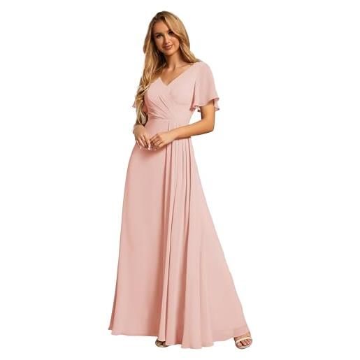 Ever-Pretty abito cerimonia donna lungo con maniche corta e spacco vestito donna eleganti da sera scollatura a v chiffon menta verde 44