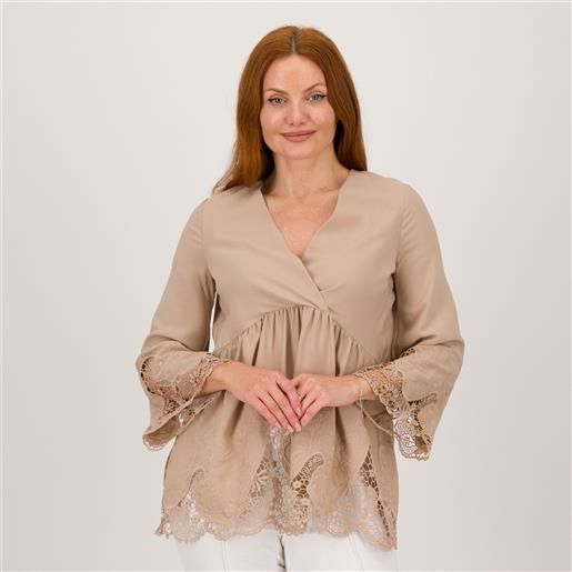 Nina Leonard blusa in tessuto crêpe con scollo a v